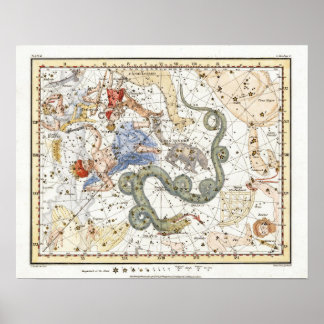 Vintage Astronomy Constellations Map Poster