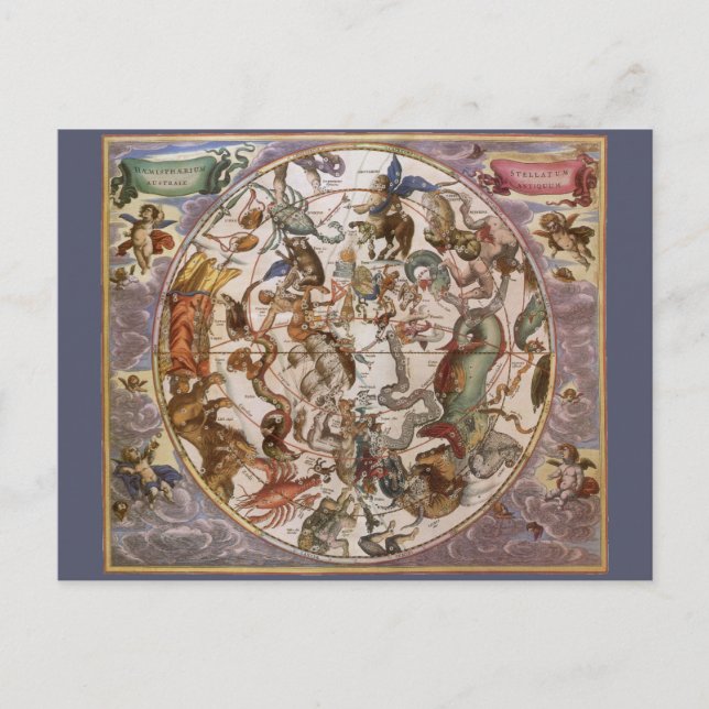 Vintage Astronomy, Constellations of Southern Sky Postcard (Front)