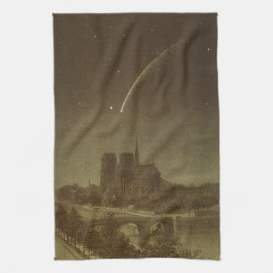 Vintage Astronomy, Donati Comet over Paris in 1858 Tea Towel