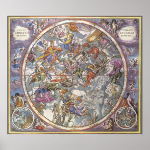 Vintage Astronomy, Map of Christian Constellations Poster
