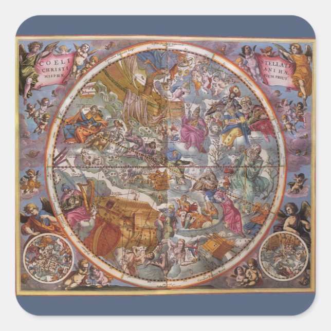 Vintage Astronomy, Map of Christian Constellations Square Sticker (Front)