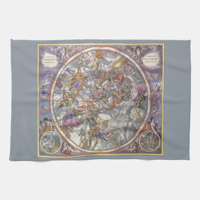 Vintage Astronomy, Map of Christian Constellations Tea Towel (Horizontal)