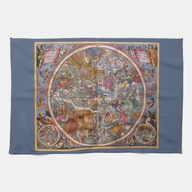 Vintage Astronomy, Map of Christian Constellations Tea Towel (Horizontal)