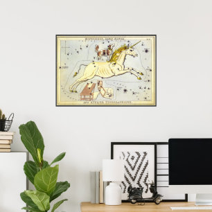 Vintage Astronomy, Monoceros Unicorn Constellation Poster