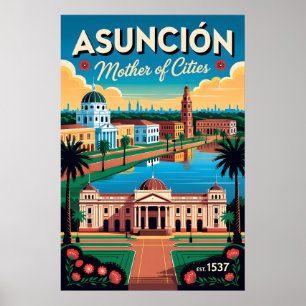 Vintage Asunción Paraguay Mother of Cities Retro  Poster