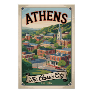 Vintage Athens Georgia Retro Travel Poster