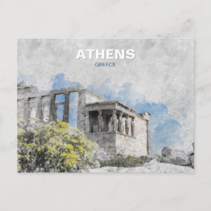 Vintage Athens Greece – Ancient City Travel Art  Postcard