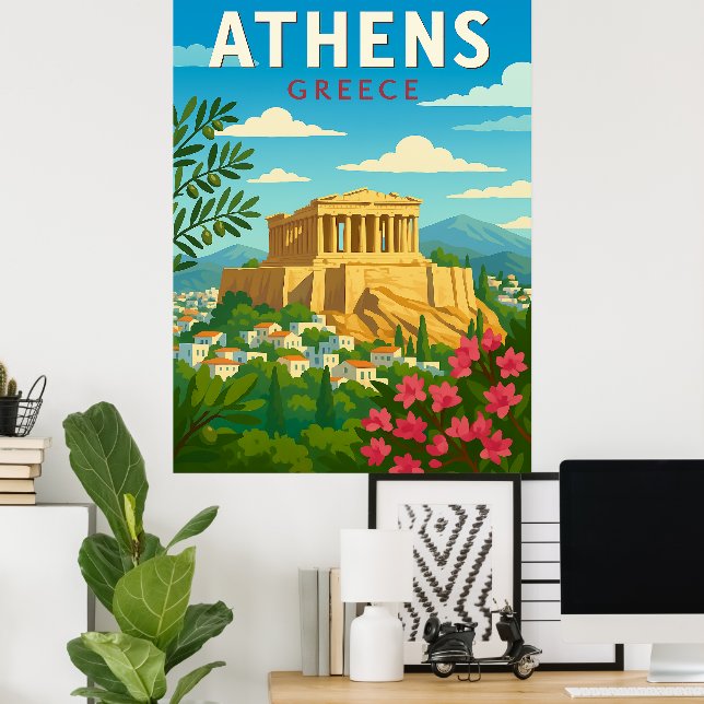 Vintage Athens Greece Parthenon Poster – Retro (Home Office)
