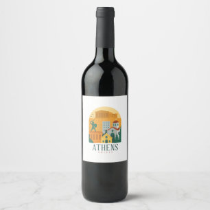 Vintage Athens Greece Parthenon Wine Label Retro