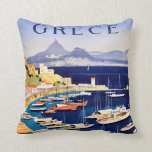 Vintage Athens Greece Travel Cushion