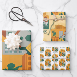 Vintage Athens Greece Travel – Parthenon & City  Wrapping Paper Sheet