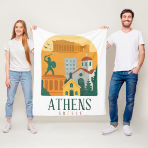 Vintage Athens Greece Travel – Parthenon Fleece Blanket