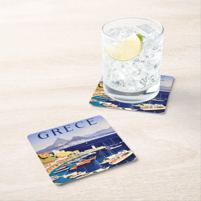 Vintage Athens Greece Travel Square Paper Coaster (Insitu)