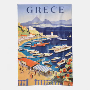 Vintage Athens Greece Travel Tea Towel