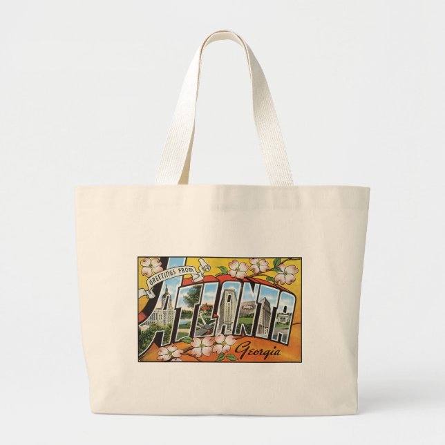 Vintage Atlanta Postcard Large Tote Bag (Front)