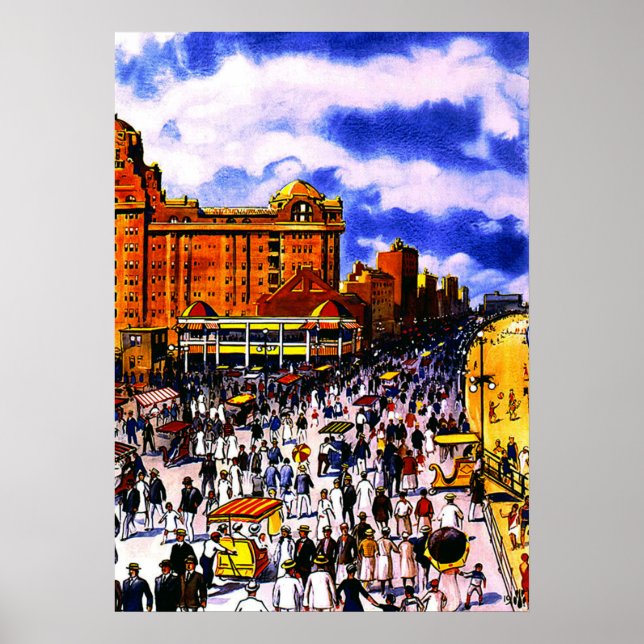 Vintage Atlantic City Boardwalk Crowd Poster (Front)