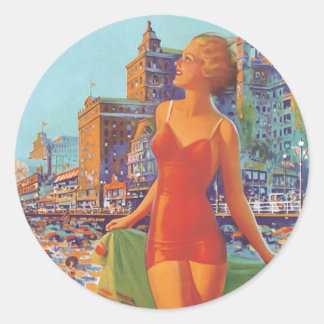 Vintage Atlantic City Image Classic Round Sticker