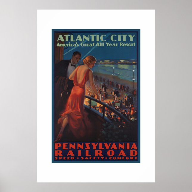 Vintage Atlantic City Pennsylvania Railroad Poster (Front)