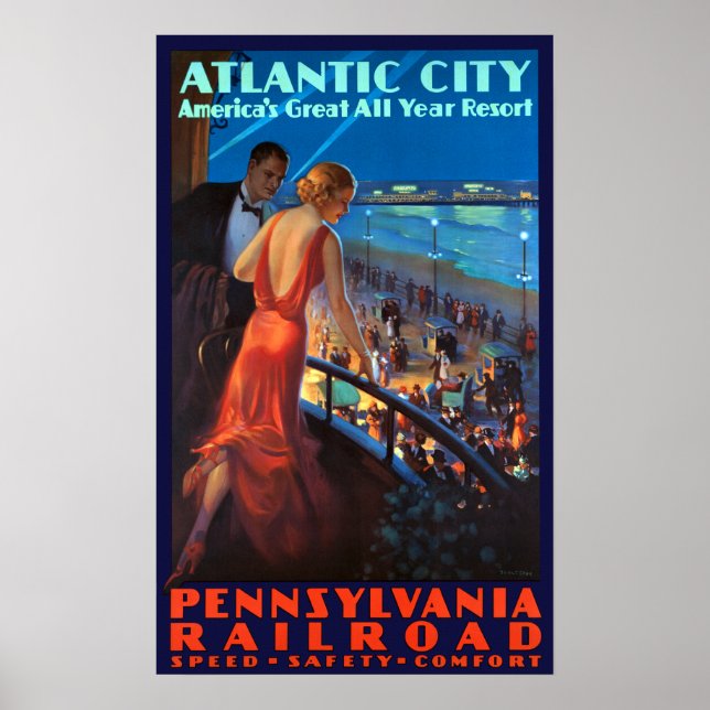 Vintage Atlantic City Railroad Travel Poster (Front)