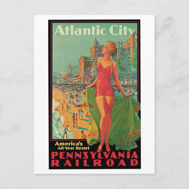 Vintage Atlantic City Travel Ad Postcard (Front)