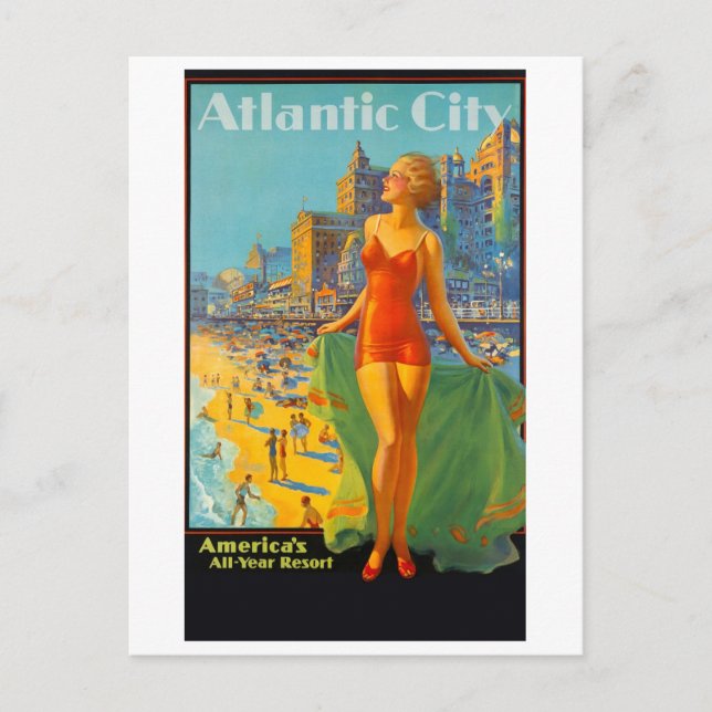 Vintage Atlantic City Travel Poster Postcard (Front)