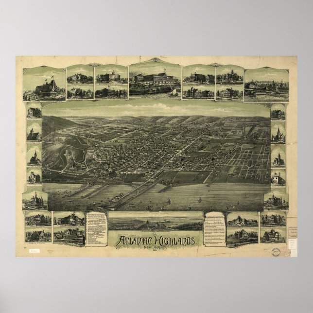 Vintage Atlantic Highlands NJ Map (1894) Poster (Front)