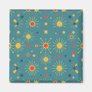 Vintage Atomic Burst Teal Pattern Magnet