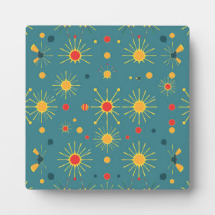 Vintage Atomic Burst Teal Pattern Plaque