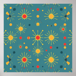 Vintage Atomic Burst Teal Pattern Poster