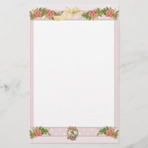 Vintage Attic Roses & Pink Polka Dots Stationery