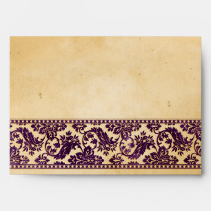 Vintage Aubergine Damask Lace Wedding Envelopes