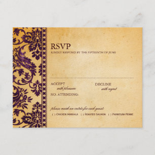 Vintage Aubergine Damask Lace Wedding RSVP