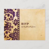 Vintage Aubergine Damask Lace Wedding RSVP