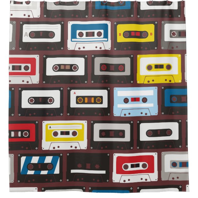 Vintage audio cassettes, seamless background. shower curtain (Front)