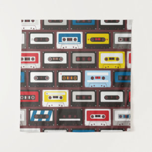 Vintage audio cassettes, seamless background. tapestry