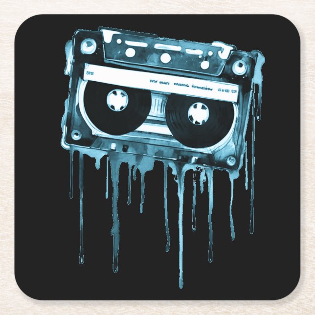 Vintage audiocassette square paper coaster (Front)