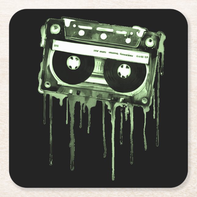 Vintage audiocassette square paper coaster (Front)