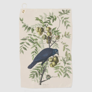 Vintage Audubon American Crow Bird Nature Art Golf Towel