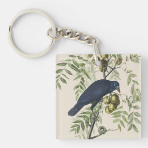 Vintage Audubon American Crow Bird Nature Art Key Ring