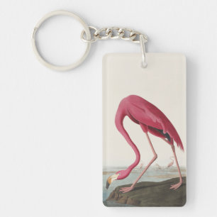 Vintage Audubon American Flamingo Pink Bird Art Key Ring