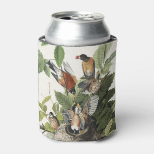 Vintage Audubon American Robin Bird Nest Art Can Cooler