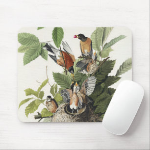 Vintage Audubon American Robin Bird Nest Art Mouse Mat