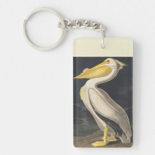 Vintage Audubon American White Pelican Bird Art Key Ring