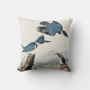 Vintage Audubon Belted Kingfisher Bird Art Cushion