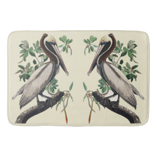 Vintage Audubon Brown Pelican Coastal Bird Art Bath Mat