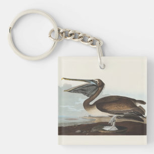 Vintage Audubon Brown Pelican Coastal Bird Art Key Ring