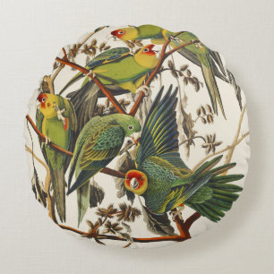 Vintage Audubon Carolina Parakeet Bird Art Round Cushion