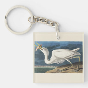 Vintage Audubon Great White Heron Bird Art Key Ring