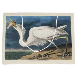 Vintage Audubon Great White Heron Bird Art Large Gift Bag