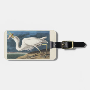 Vintage Audubon Great White Heron Bird Art Luggage Tag